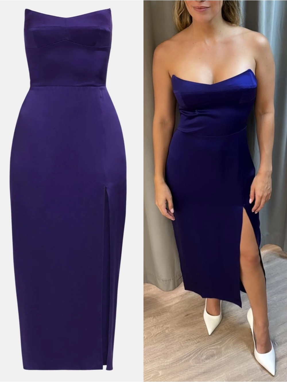 NEW Amanda Uprichard 100% Silk Ivy Strapless Midi Dress in Blueberry NWT sk22